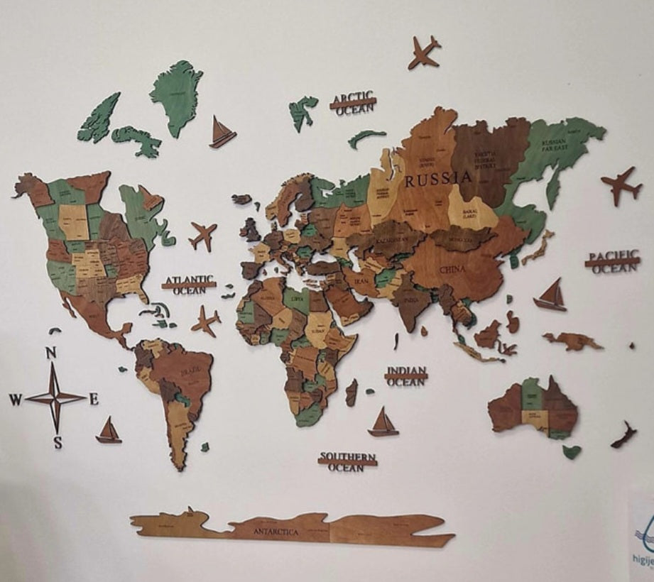 3D premium drvena mapa sveta(3D wooden world map)