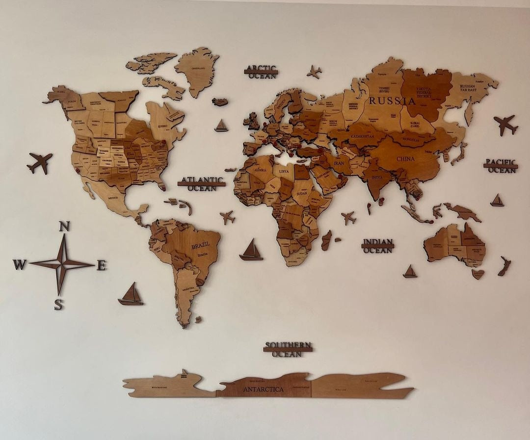 3D premium drvena mapa sveta(3D wooden world map)